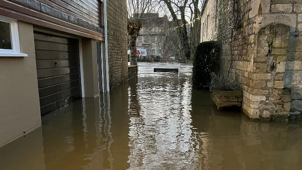 Flood water in Bradford on Avon