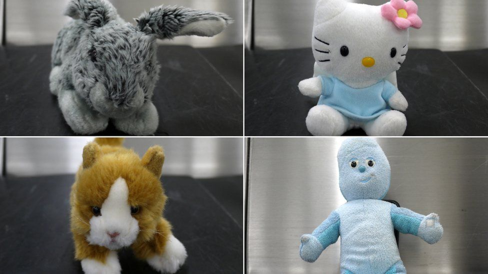Clockwise from top left: Scared bunny, bewildered Hello Kitty, grumpy cat and Iggle Piggle