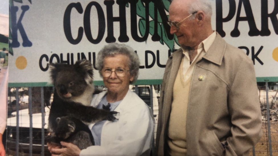 Margaret and Charles Canham with a koala