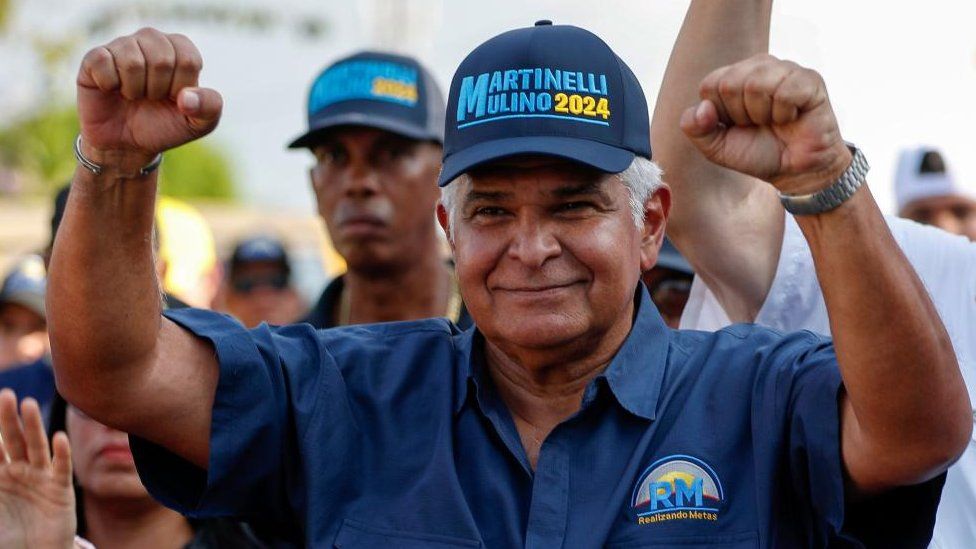Presidential campaigner  Jose Raul Mulino of the Realizando Metas (RM) enactment      participates connected  a locomotion  successful  Panama City, Panama, 16 April 2024.