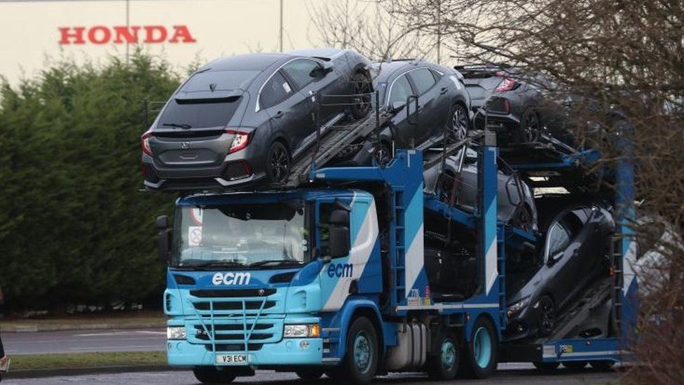 Car transporter leaving the Swindon Honda plant