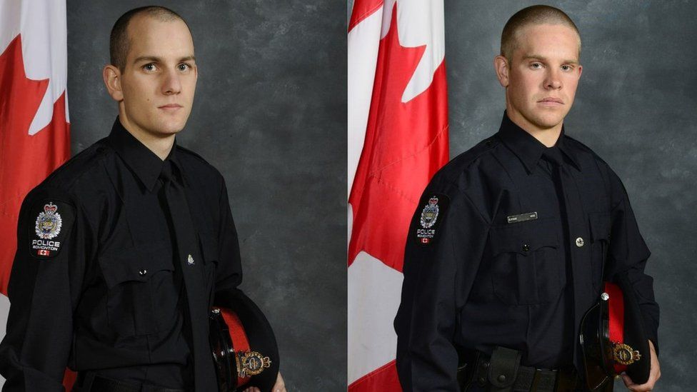 Photos of the two officers in uniform in their official police portrait