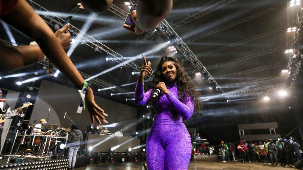Nigerian singer Tiwa Savage performs at the Walker Town Concert, at the Uhuru Gardens grounds, in Nairobi, Kenya, on 30 September 2023.