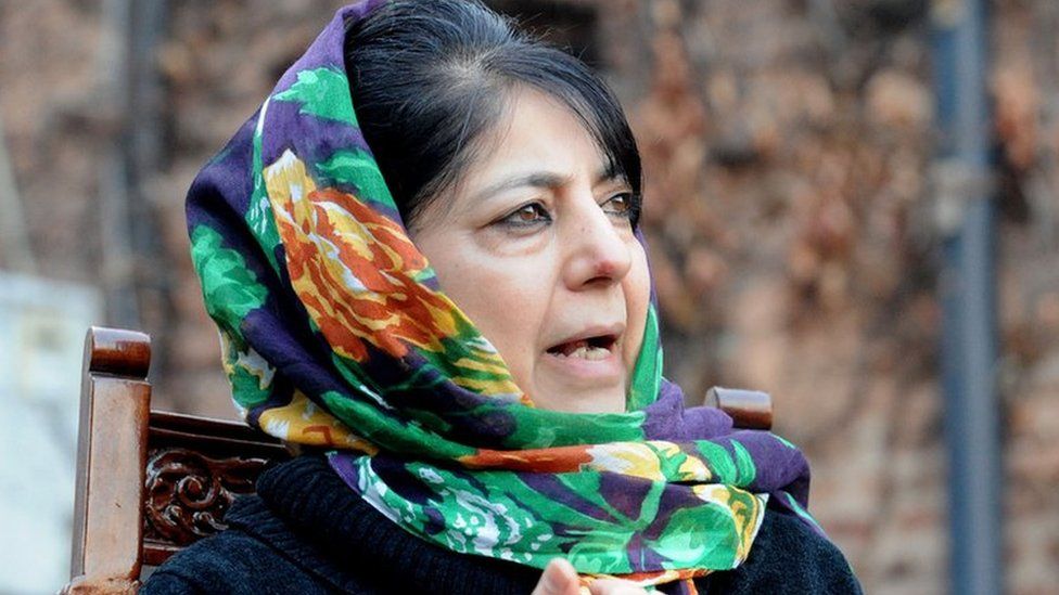 Kashmir's People's Democratic Party (PDP) President Mehbooba Mufti addresses a press conference on the execution of Kashmiri separatist, Mohammed Afzal Guru