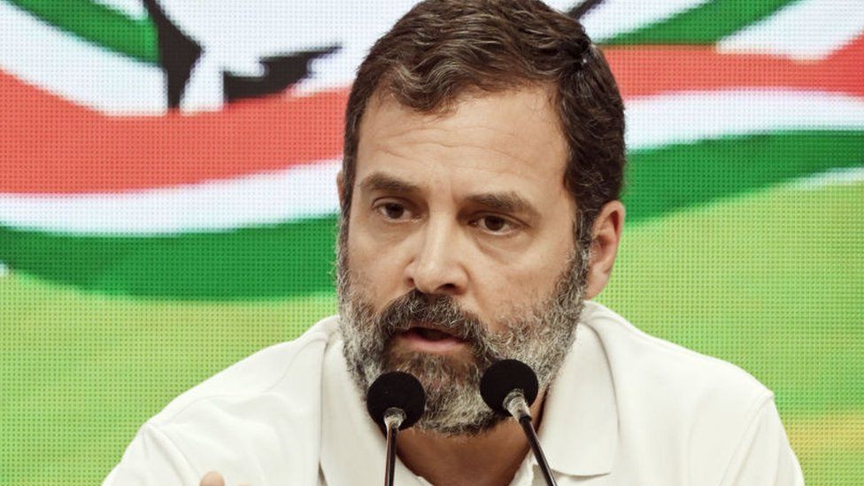 Congress leader Rahul Gandhi addresses a press conference at the AICC headquarters, on March 24, 2023 in New Delhi, India. Rahul Gandhi said that he does not care if he gets disqualified permanently from the Lok Sabha and claimed that he has been disqualified because Prime Minister is scared of my next speech on Adani.