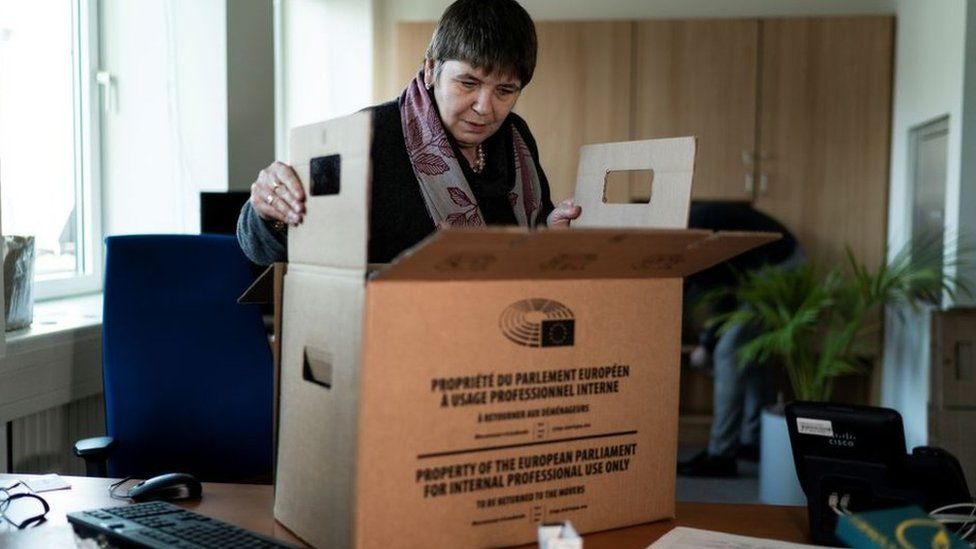 Claire Fox packing up her Brussels office