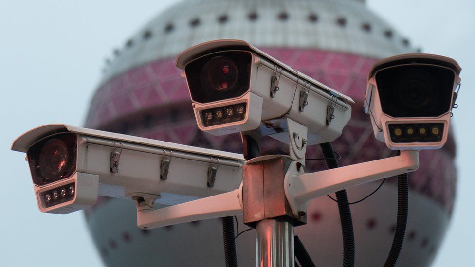 Hikvision surveillance equipment in Lujiazui, Shanghai, China.