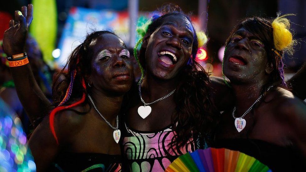 Members of the Tiwi Islands transgendered community attend the Sydney Gay and Lesbian Mardi Gras parade on March 4, 2017 in Sydney, Australia. After a successful crowd funding campaign, a group of 30 transgendered women from the remote Northern Territory Tiwi Islands travelled over 4,000 kilometres to Sydney to represent their community for the first time at the Sydney Gay and Lesbian Mardis Gras.