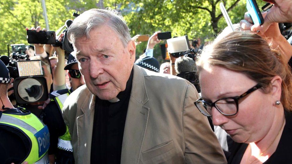 Image shows Cardinal George Pell arriving at court earlier this month