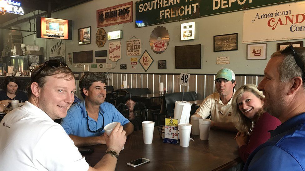 Cullen Wiggens, Emily Rogers and friends dine at Charlie's Place in Selma, Alabama.