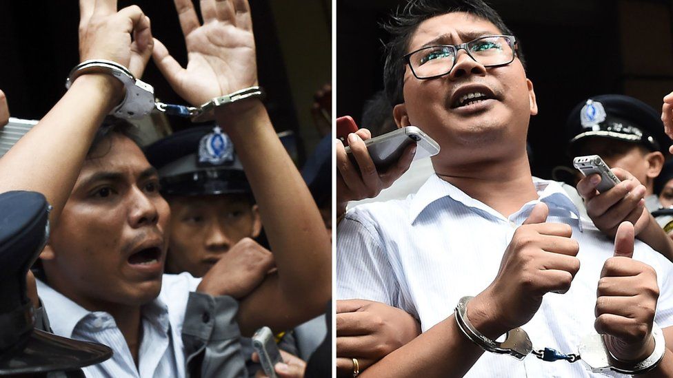 Kyaw Soe Oo (left) and Wa Lone after their sentencing in September 2018