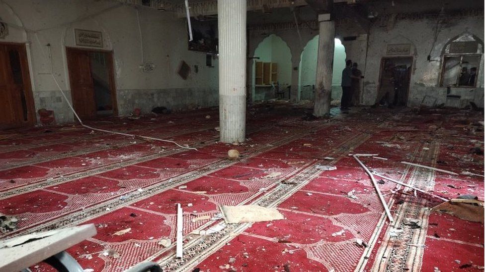 A view of the damage caused after a bomb blast at a Shi"ite Muslim"s mosque in Peshawar, Pakistan, 04 March 2022.