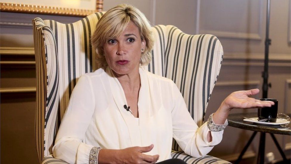 A photo made available on 16 February 2017 shows Cynthia Viteri, 51, a lawyer and conservative candidate for the Ecuadorian presidency, speaking during an interview in Quito, Ecuador, 14 February 2017.