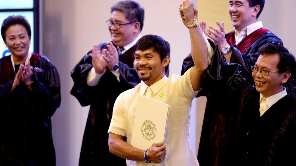 Philippine boxing icon Manny Pacquiao (C) is proclaimed him as a senator, at the Philippine International Convention Centre in Manila on 19 May, 2016.