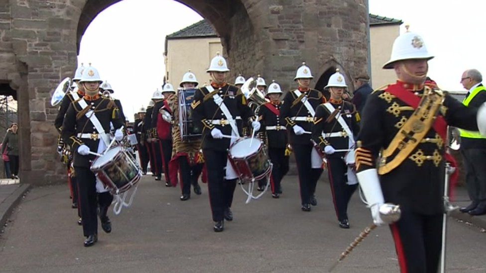 HMS Monmouth crew exercise right to march through town BBC News