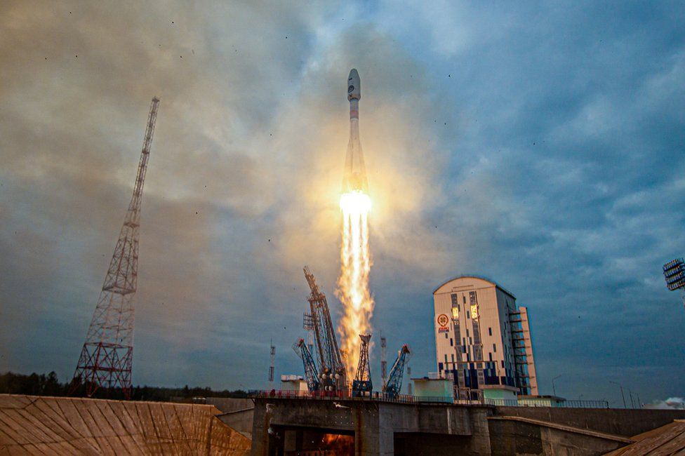 A Soyuz-2.1b rocket booster with a Fregat upper stage and the lunar landing spacecraft Luna-25 blasts off from a launchpad at the Vostochny Cosmodrome in the far eastern Amur region, Russia, August 11, 2023.