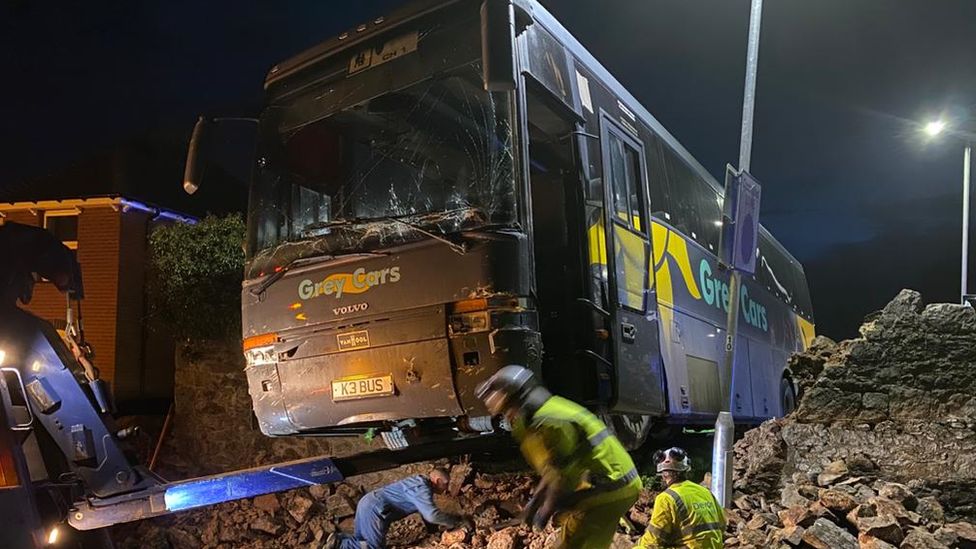 Newton Abbot School bus crashes into wall BBC News Newton Abbot School bus crashes into wall BBC News