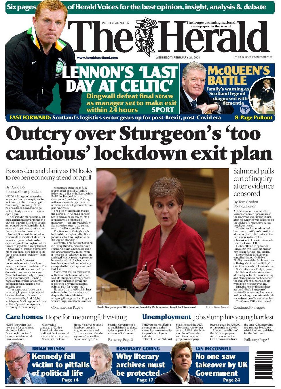 Scotland S Papers Cautious Lockdown Exit Plan And Neil Lennon To Go c News