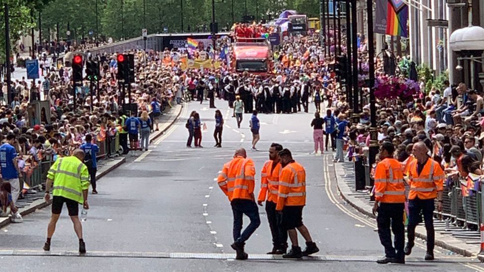 Police moved to apprehension  a radical  of protesters successful  Piccadilly arsenic  the yearly  Pride parade got underway