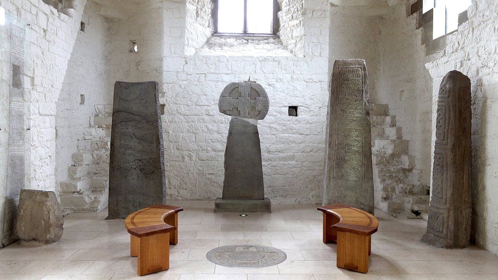 the early medieval stones in the Galilee Chapel at St Illtud's Church, Llantwit Major