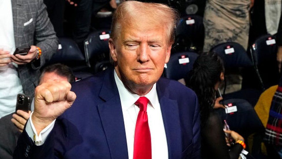 Donald Trump is seen during the UFC event at Madison Square Garden in New York City on 11 November 2023