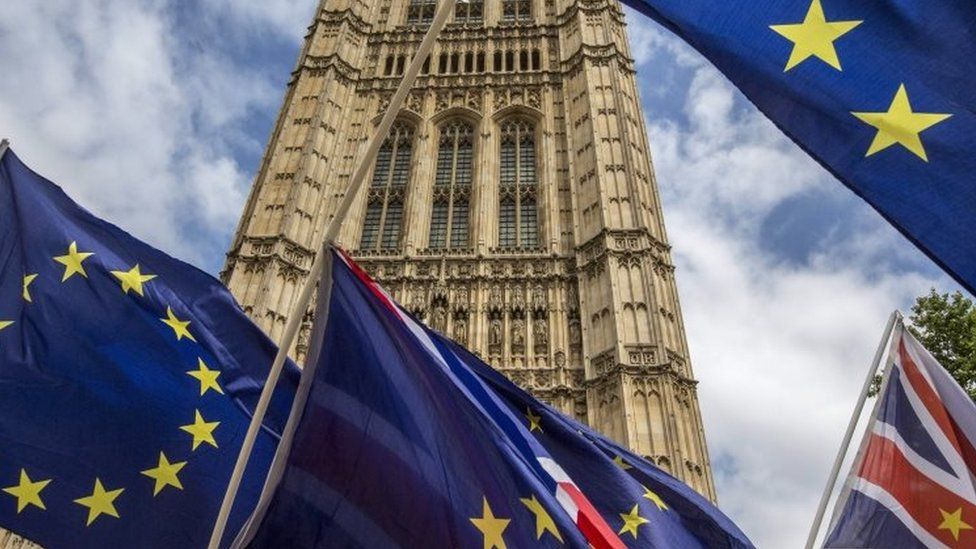 EU flags outside Parliament