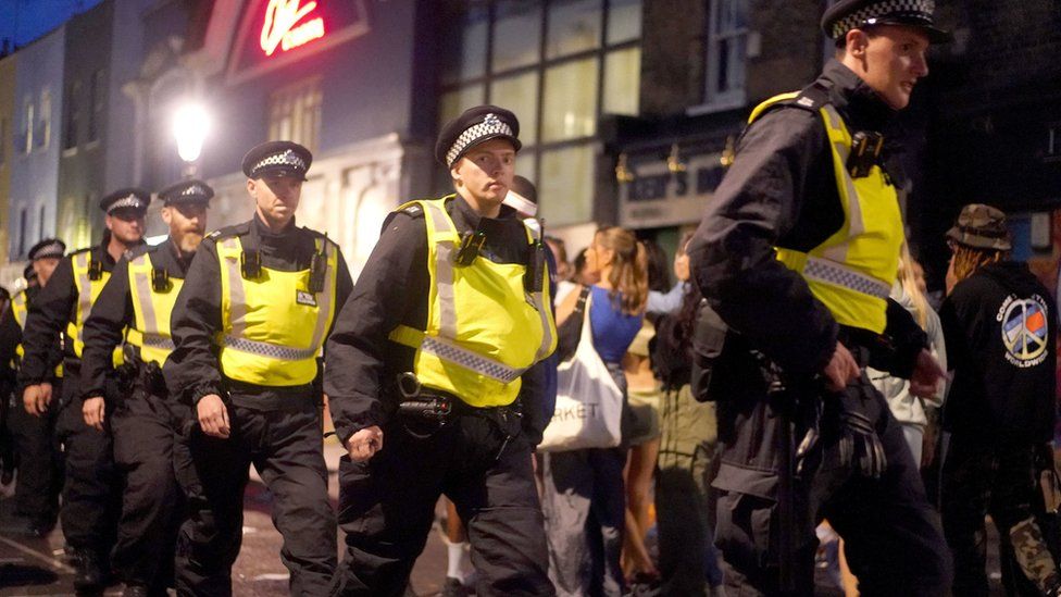 Police officers on patrol at Notting Hill Carnival on Sunday night