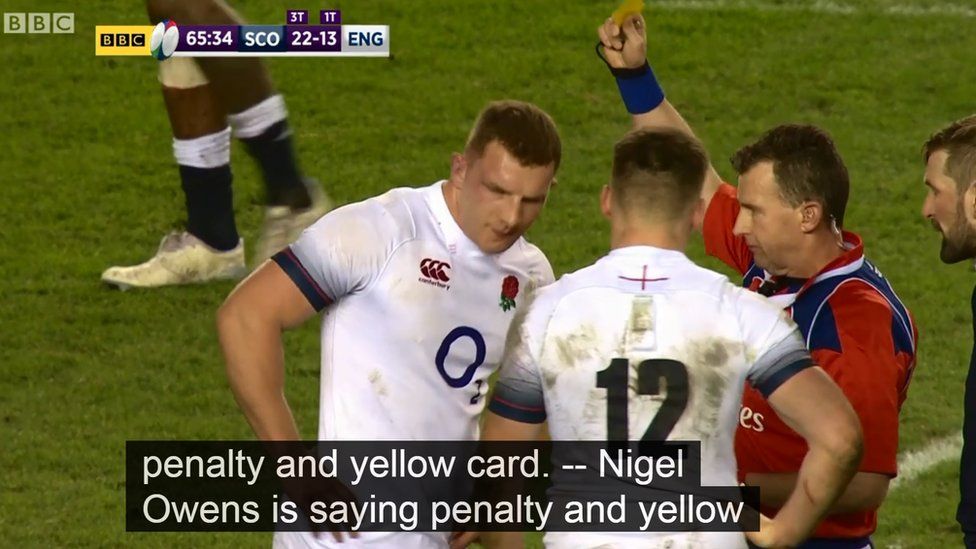 Nigel Owens referees the Scotland v England Six Nations game