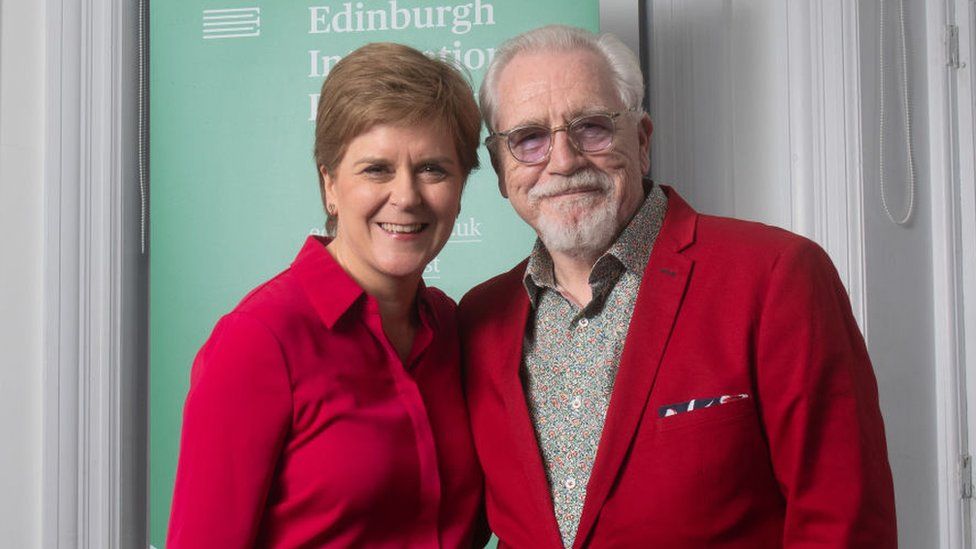 First Minister Nicola Sturgeon and Scottish actor Brian Cox attend the Edinburgh International Book Festival