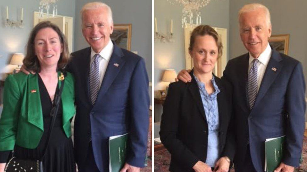 Genealogists Fiona Fitzsimons and Helen Moss met Mr Biden to present their research in 2016