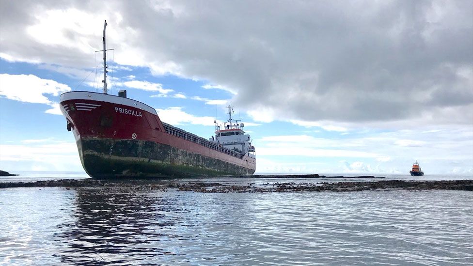 Aground cargo ship Priscilla