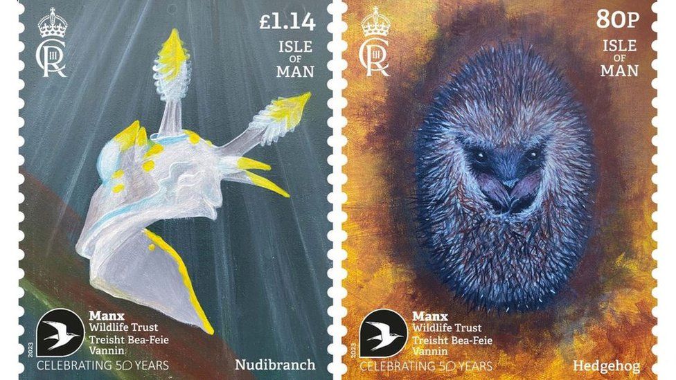 Stamps featuring a sea slug and a hedgehog