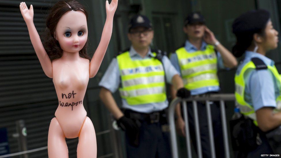 Doll at a protest in Hong Kong (2 Aug 2015)