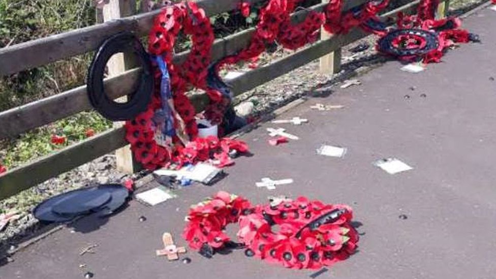 Poppy wreaths and crosses have been damaged in the latest attack