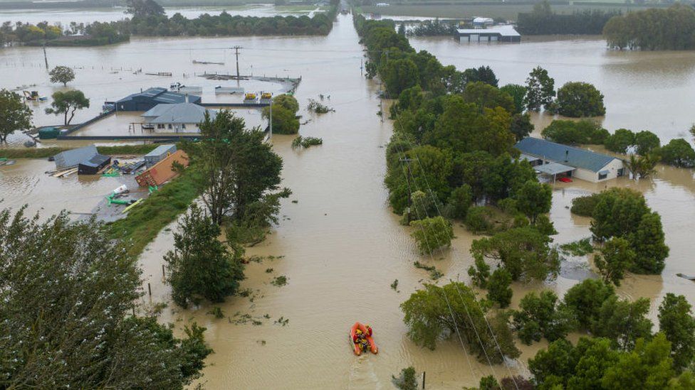 Rescue boat in flooded streets of Awatoto near the city of Napier. Taken on February 14.