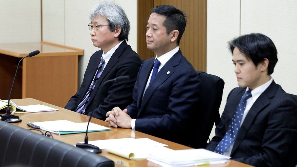 Members of Carlos Ghosn's legal team including chief lawyer Motonari Otsuru (left) Go Kondo (centre) and Masato Oshikubo (right)