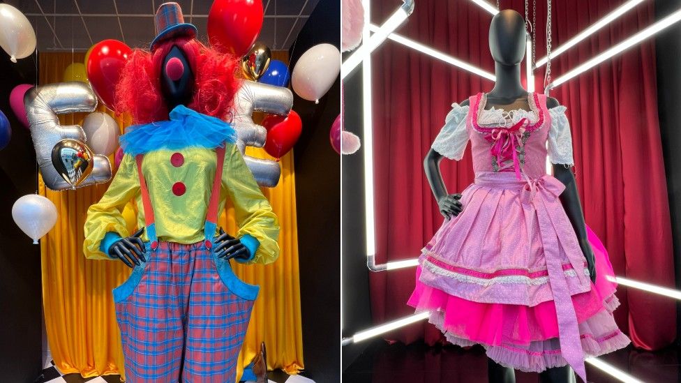 Clown outfit and dirndl dress