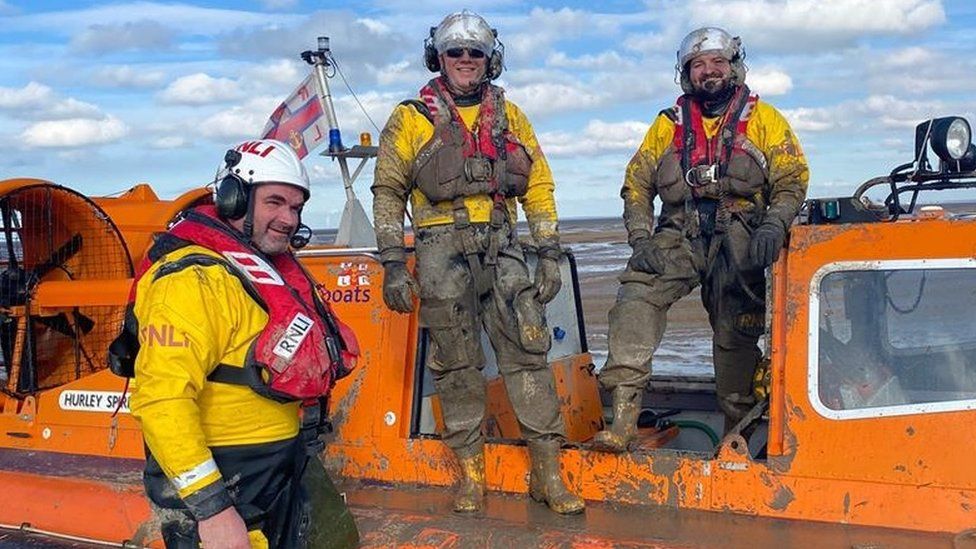 Hoylake's hovercraft crew on return from shout to rescue casualty stuck in the mud