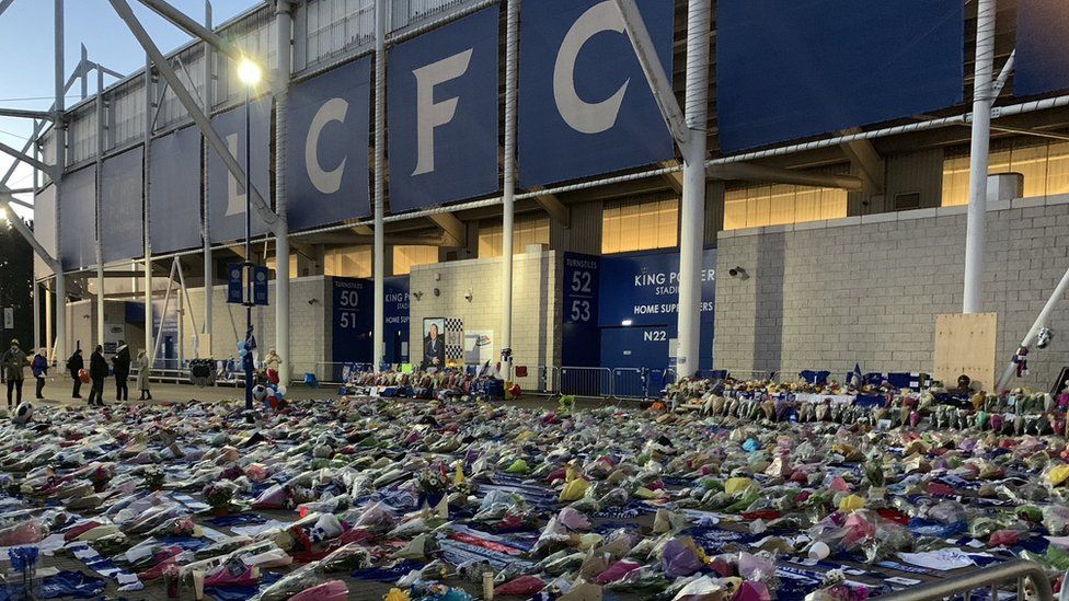 Tributes outside stadium on Monday morning