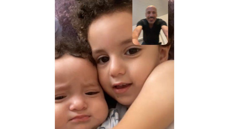 A FaceTime call between Mr Younis and his children