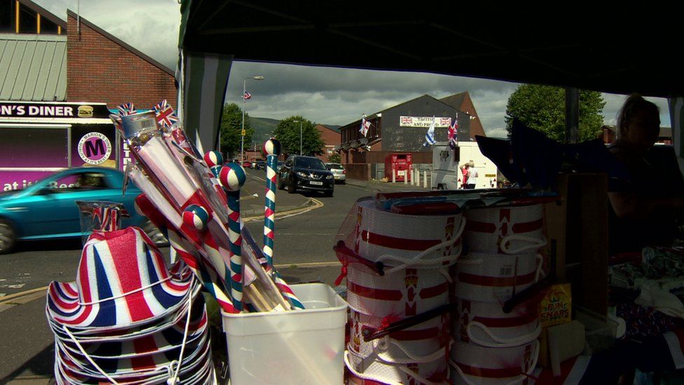 Street stalls were set up along Sandy Row in advance of the Twelfth commemorations