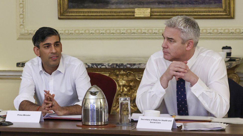 Prime Minister Rishi Sunak, and Health Secretary Steve Barclay take part in a roundtable meeting of senior health service officials in Downing Street