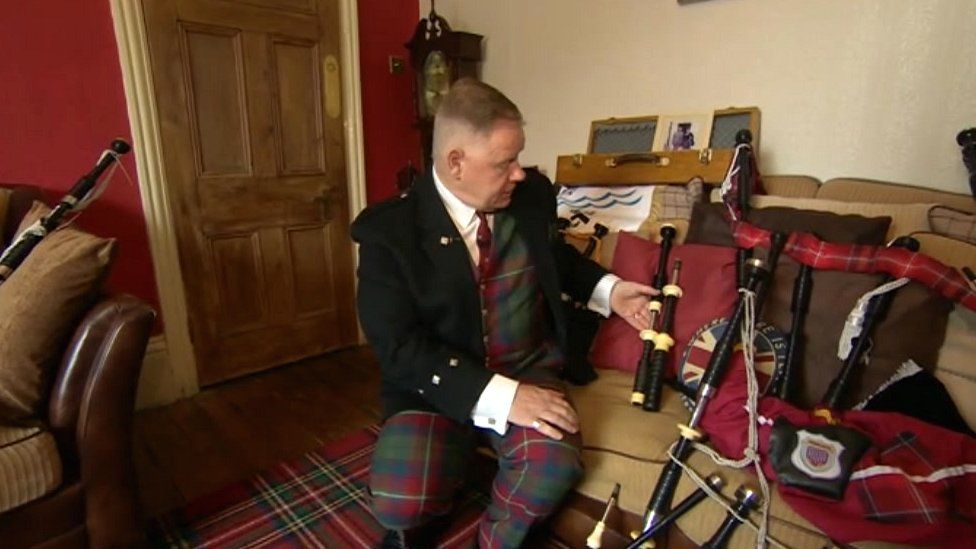 Daniel Fleming with bagpipes