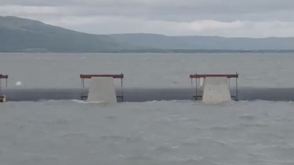 Storm Brian nearly snapped the last portion of the pipe miles out at sea