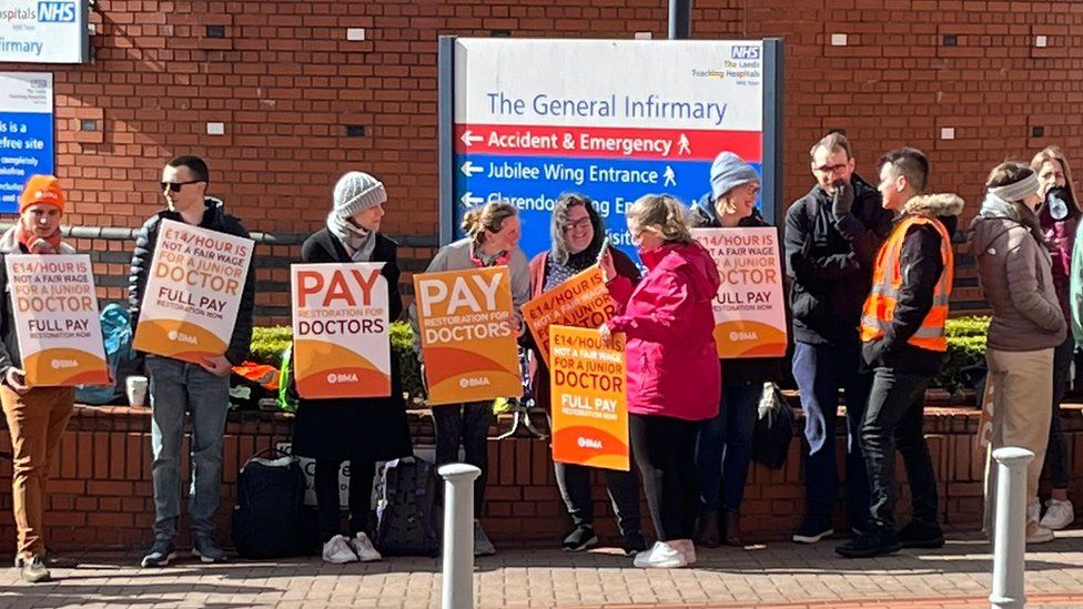 Doctors on the picket line at Leeds General Infirmary on 11 April