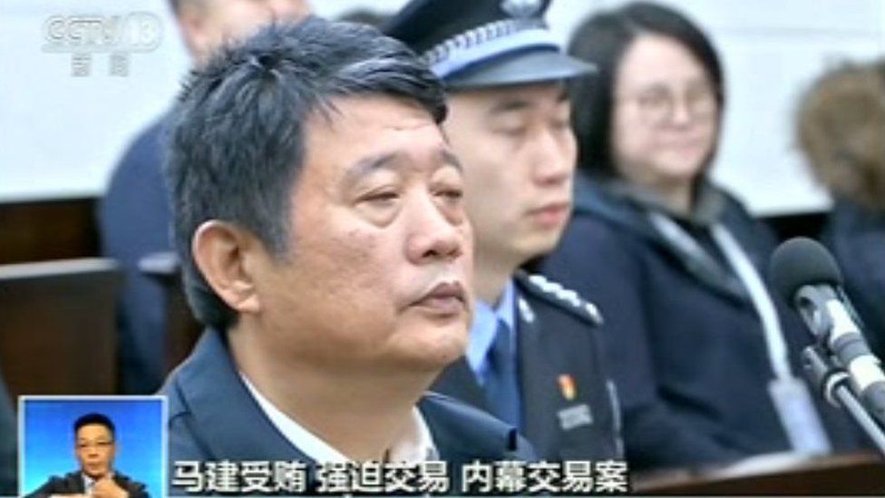 Image broadcast on TV of Ma Jian in court when the verdict was announced