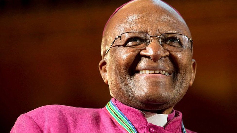Former archbishop Desmond Tutu at a ceremony receiving the 2013 Templeton Prize at the Guildhall in London, UK.