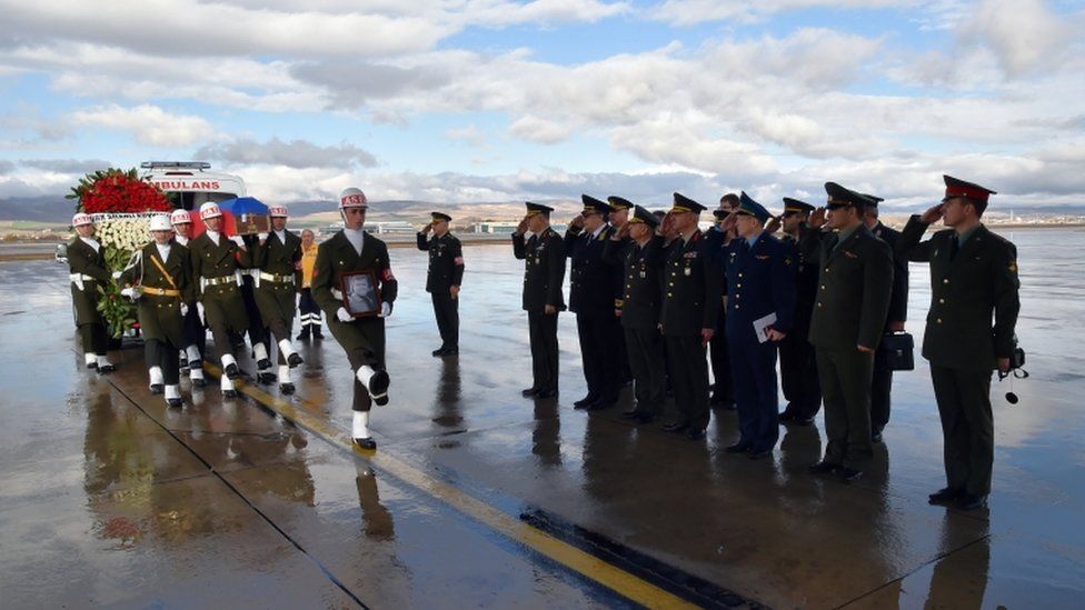 Lt Col Oleg Peshkov's coffin at Esenboga Airport, 30 Nov