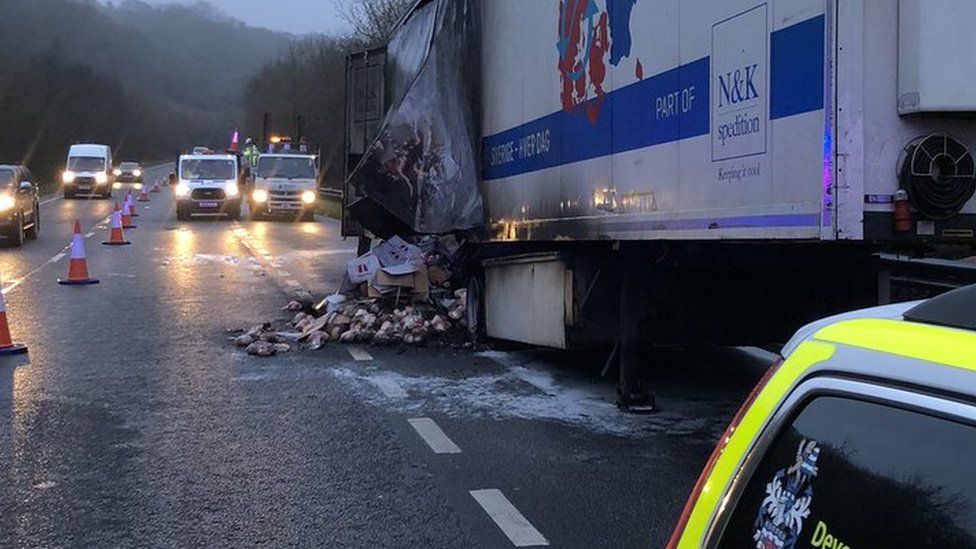 Meat left on Devon road after fire