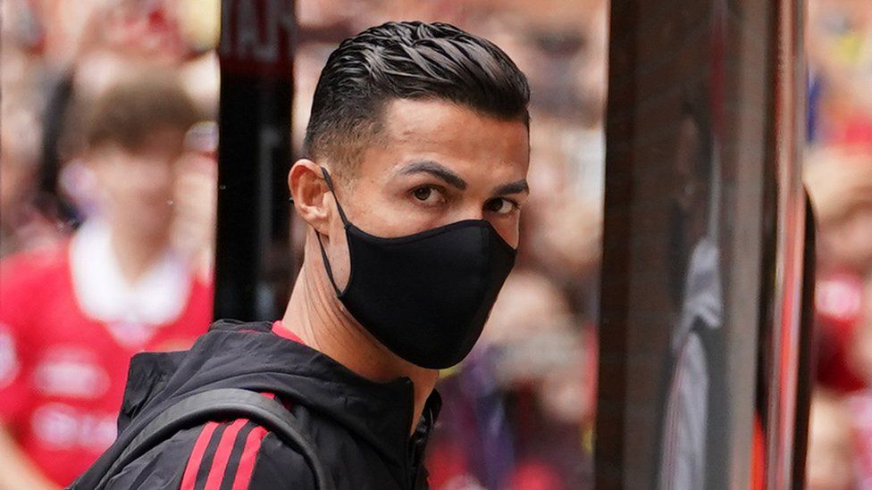 Cristiano Ronaldo arrives for the Premier League match at Old Trafford